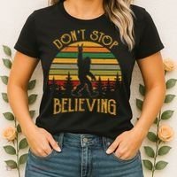 DonT Stop Believing Bigfoot Rock & Roll Retro Sasquatch Women's T-Shirt thumb 2