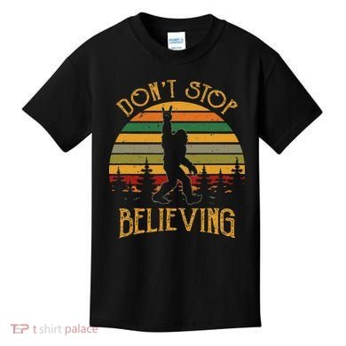 DonT Stop Believing Bigfoot Rock & Roll Retro Sasquatch Kids T-Shirt