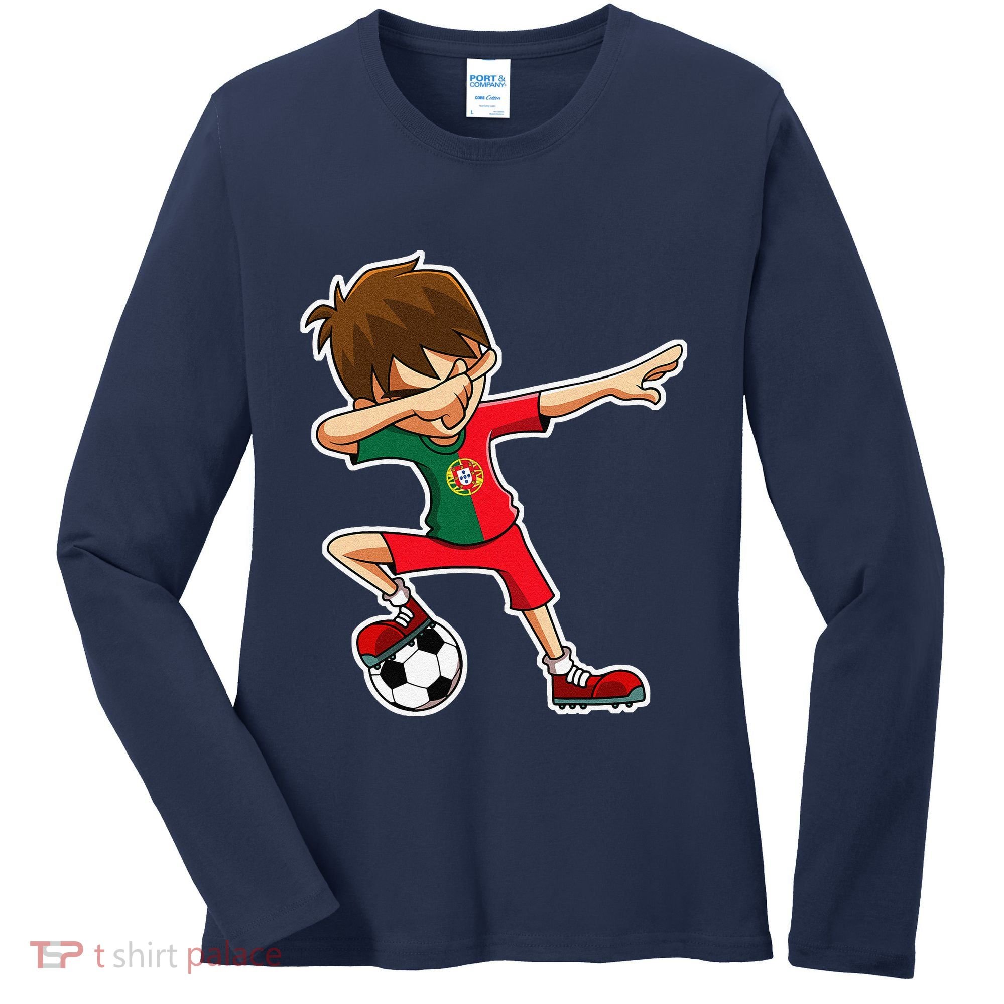 Dabbing Soccer Boy Portugal Jersey Portuguese Dab Gift Women's Long Sleeve Shirt