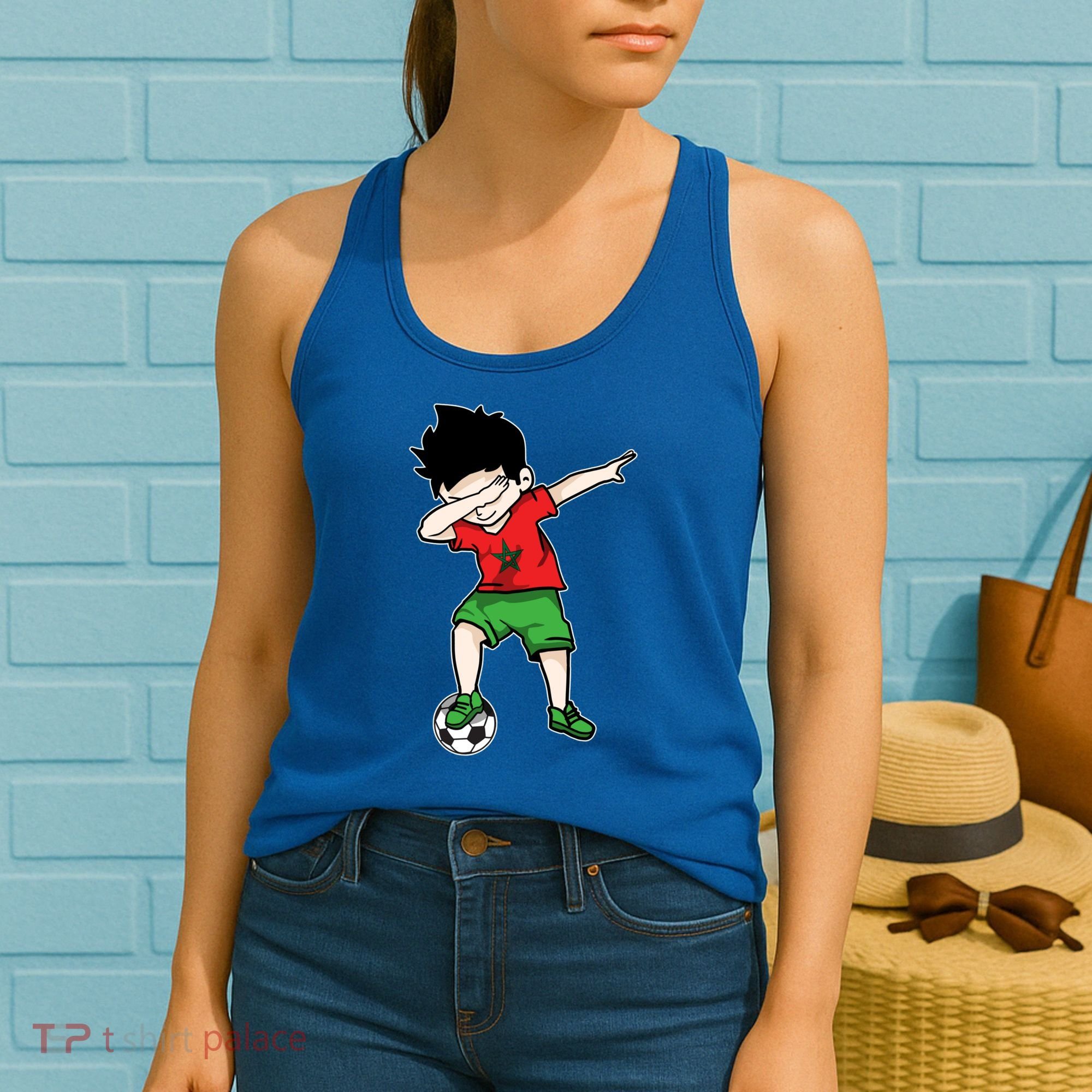 Dabbing Soccer Boy Morocco Football Funny Gift Moroccan Gift Women's Tank Top