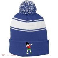 Dabbing Soccer Boy Morocco Football Funny Gift Moroccan Gift Stripe Pom Pom Beanie thumb 0