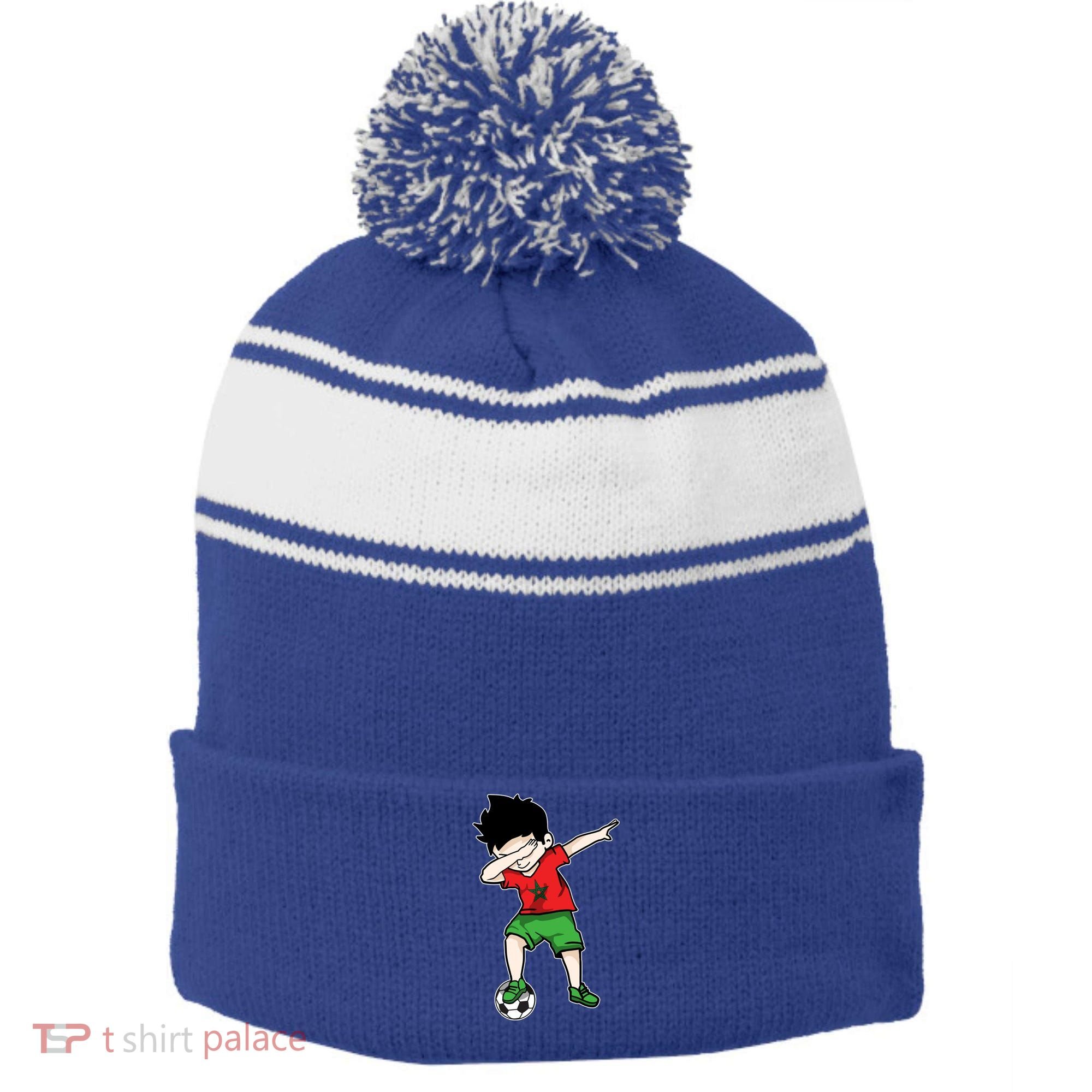 Dabbing Soccer Boy Morocco Football Funny Gift Moroccan Gift Stripe Pom Pom Beanie