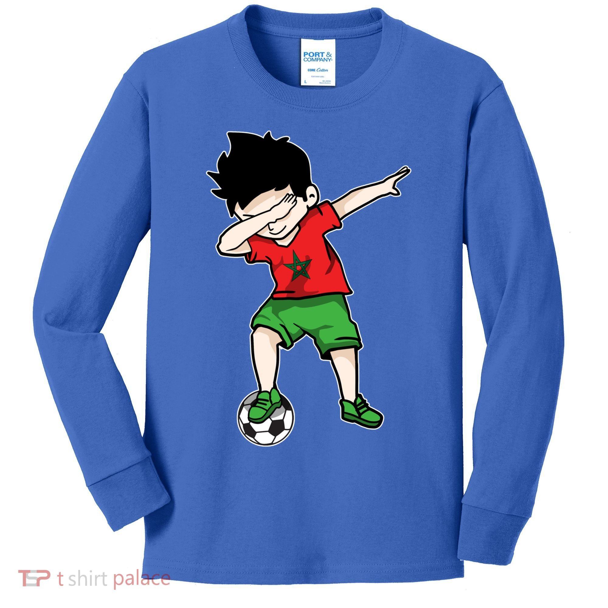 Dabbing Soccer Boy Morocco Football Funny Gift Moroccan Gift Kids Long Sleeve Shirt