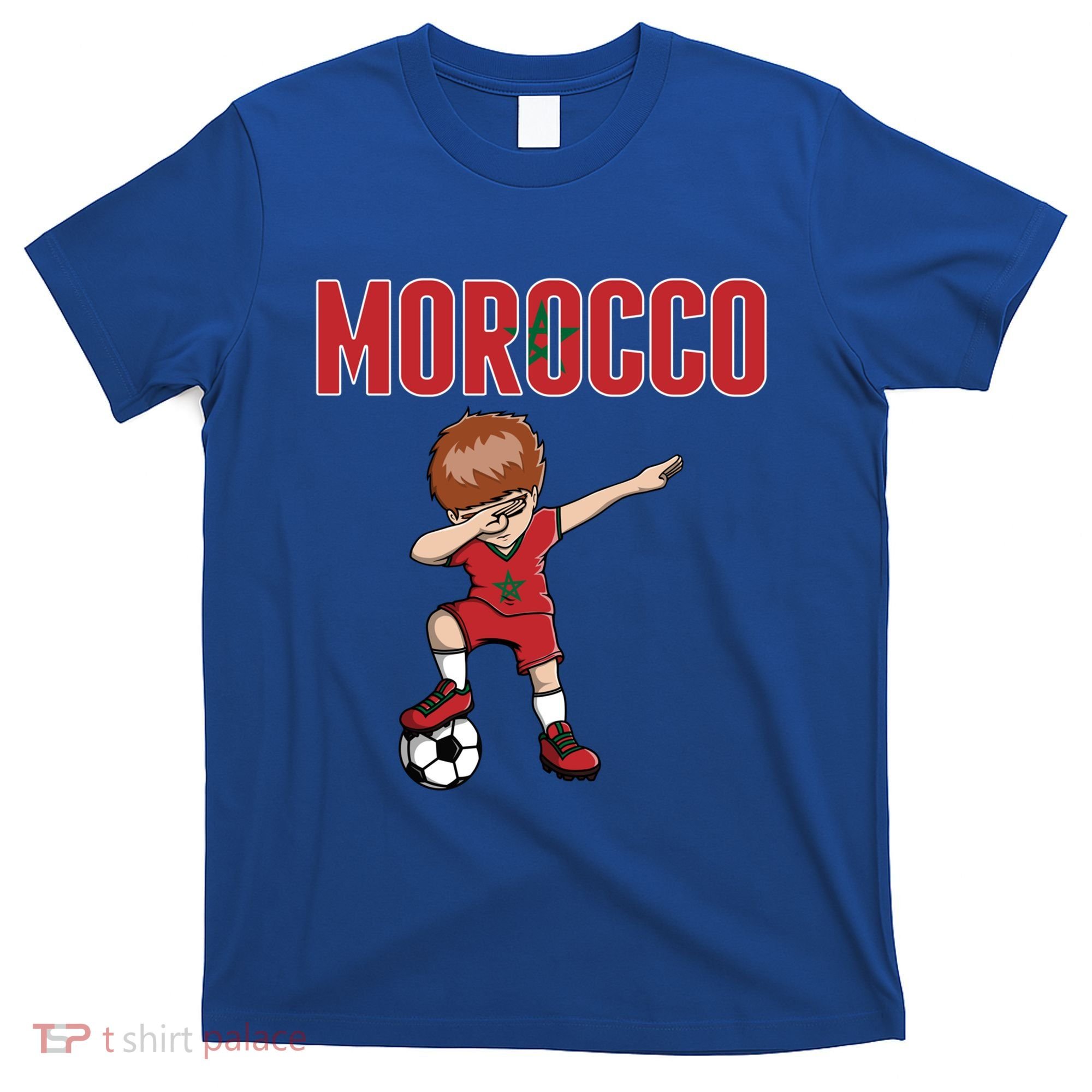 Dabbing Soccer Boy Morocco Soccer Fans Jersey Moroccan Flag Funny Gift T-Shirt