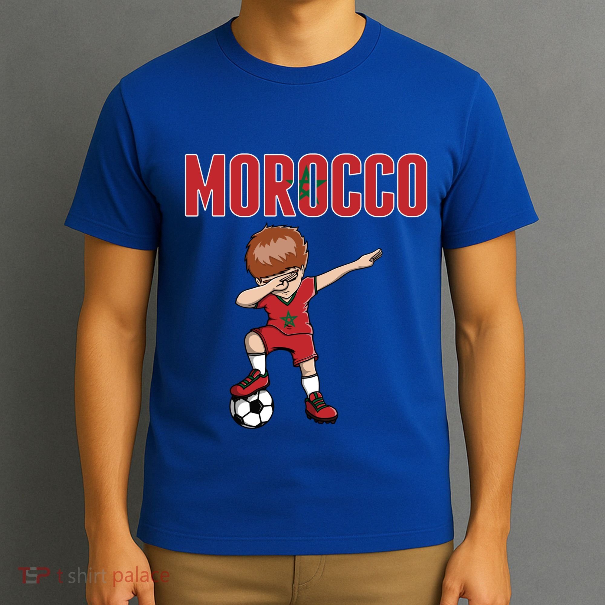 Dabbing Soccer Boy Morocco Soccer Fans Jersey Moroccan Flag Funny Gift T-Shirt