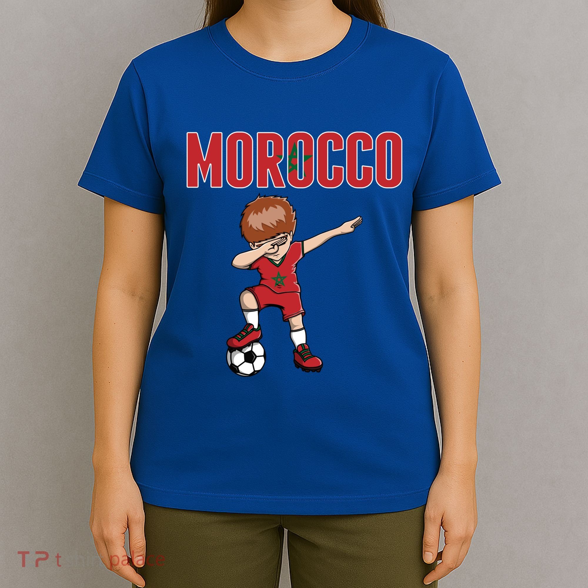 Dabbing Soccer Boy Morocco Soccer Fans Jersey Moroccan Flag Funny Gift T-Shirt