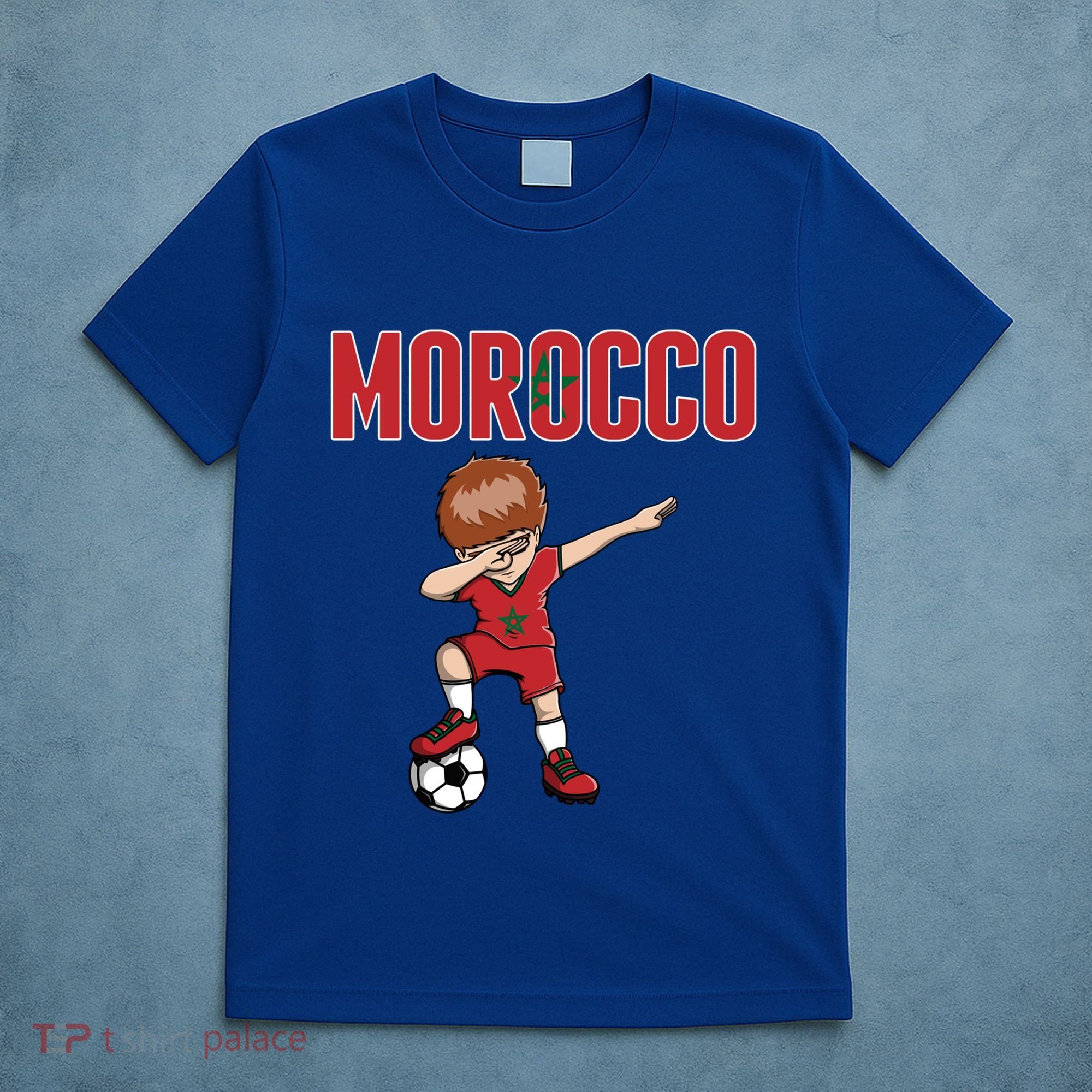 Dabbing Soccer Boy Morocco Soccer Fans Jersey Moroccan Flag Funny Gift T-Shirt