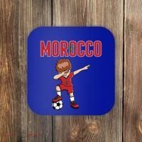 Dabbing Soccer Boy Morocco Soccer Fans Jersey Moroccan Flag Funny Gift Coaster thumb 0