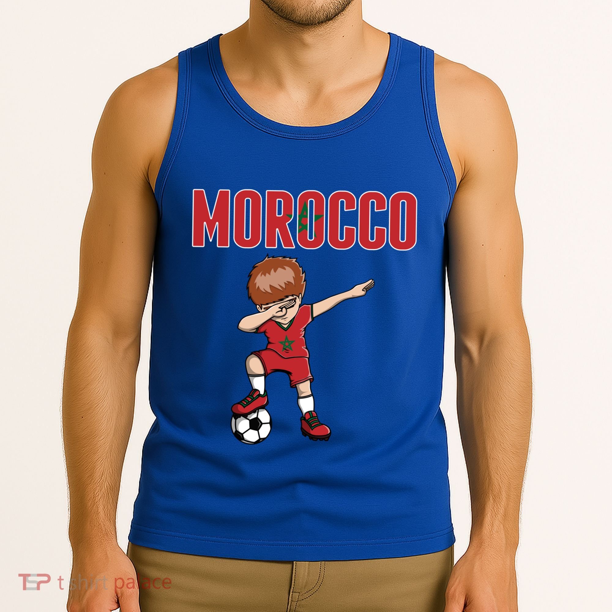 Dabbing Soccer Boy Morocco Soccer Fans Jersey Moroccan Flag Funny Gift Tank Top