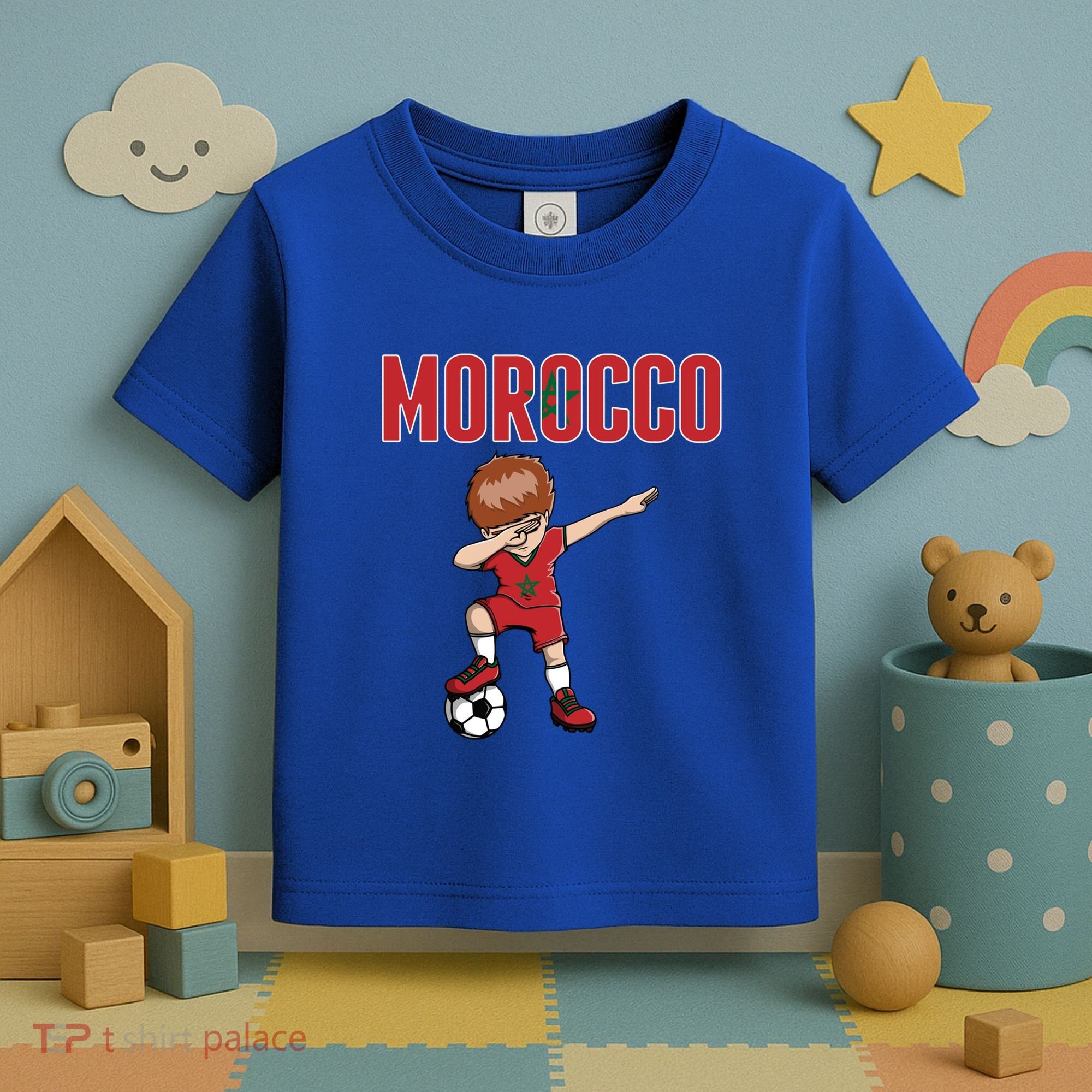 Dabbing Soccer Boy Morocco Soccer Fans Jersey Moroccan Flag Funny Gift Toddler T-Shirt