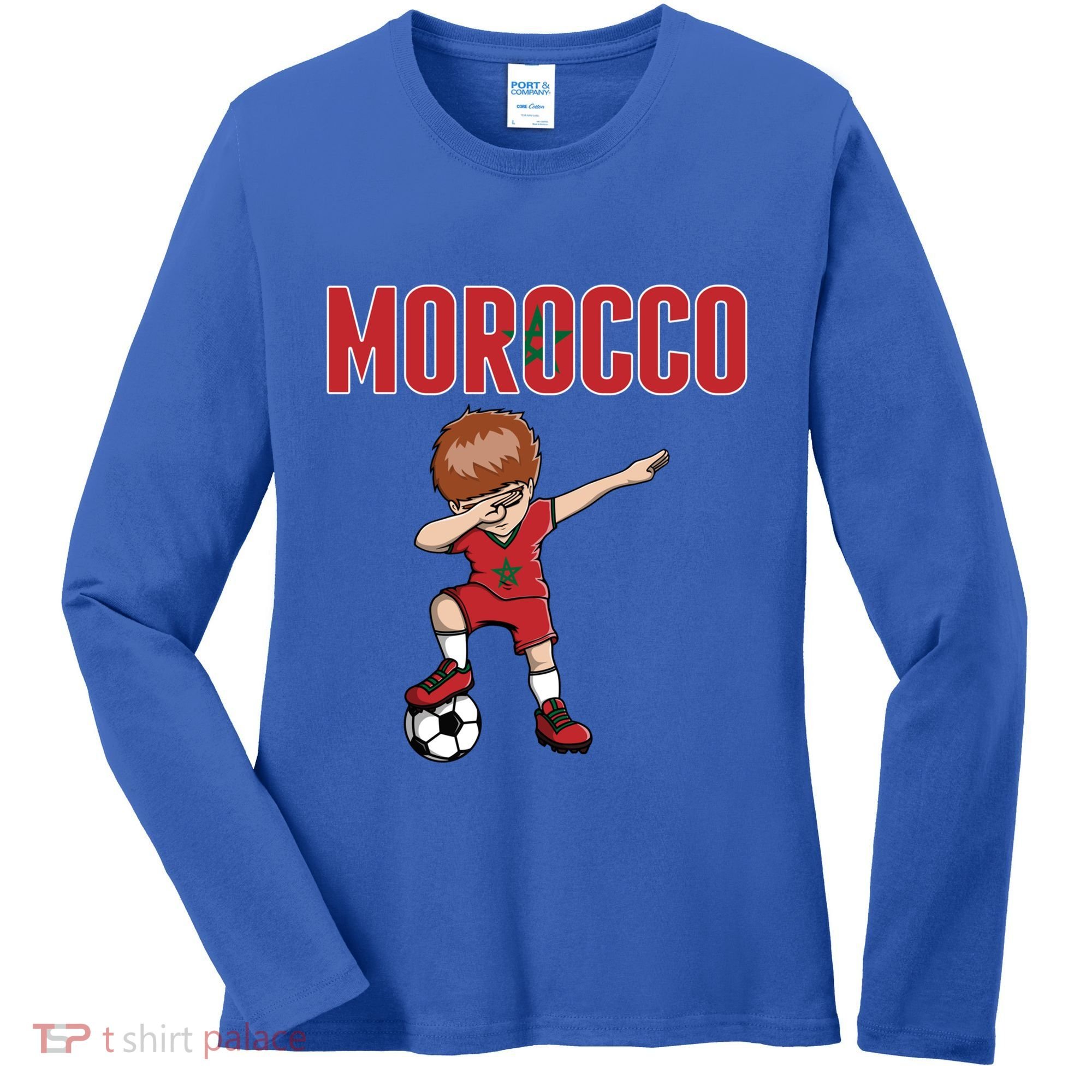 Dabbing Soccer Boy Morocco Soccer Fans Jersey Moroccan Flag Funny Gift Women's Long Sleeve Shirt