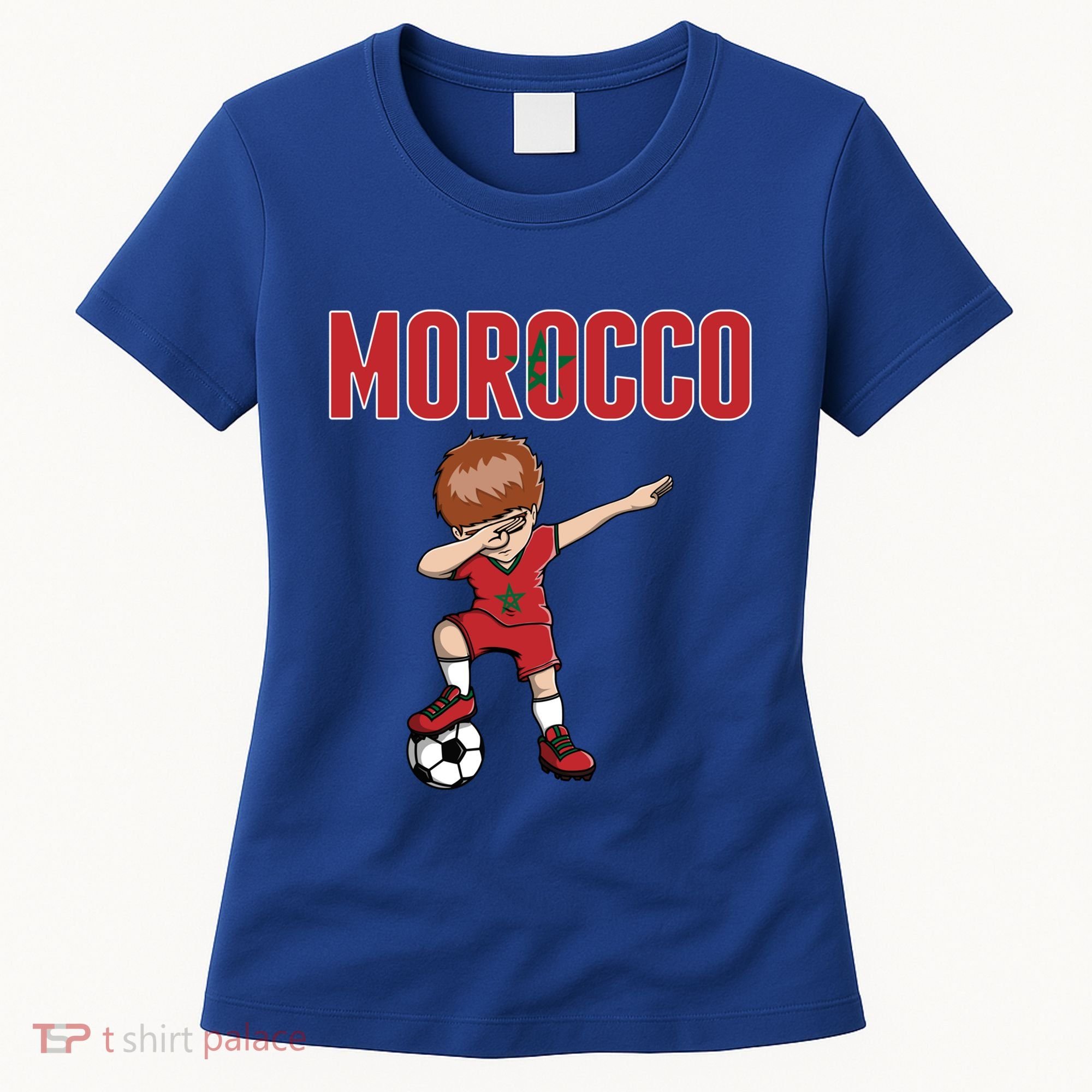 Dabbing Soccer Boy Morocco Soccer Fans Jersey Moroccan Flag Funny Gift Women's T-Shirt