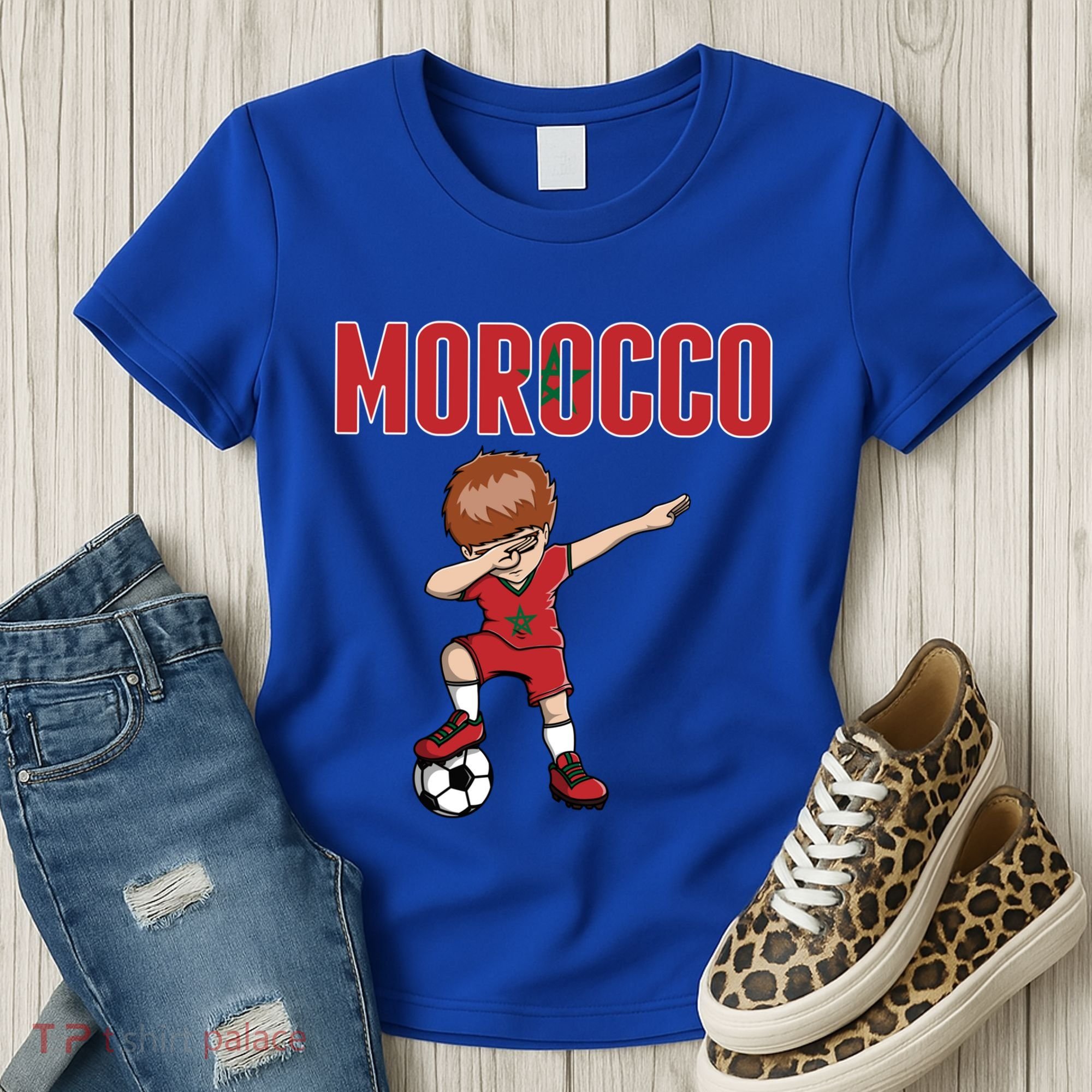 Dabbing Soccer Boy Morocco Soccer Fans Jersey Moroccan Flag Funny Gift Women's T-Shirt