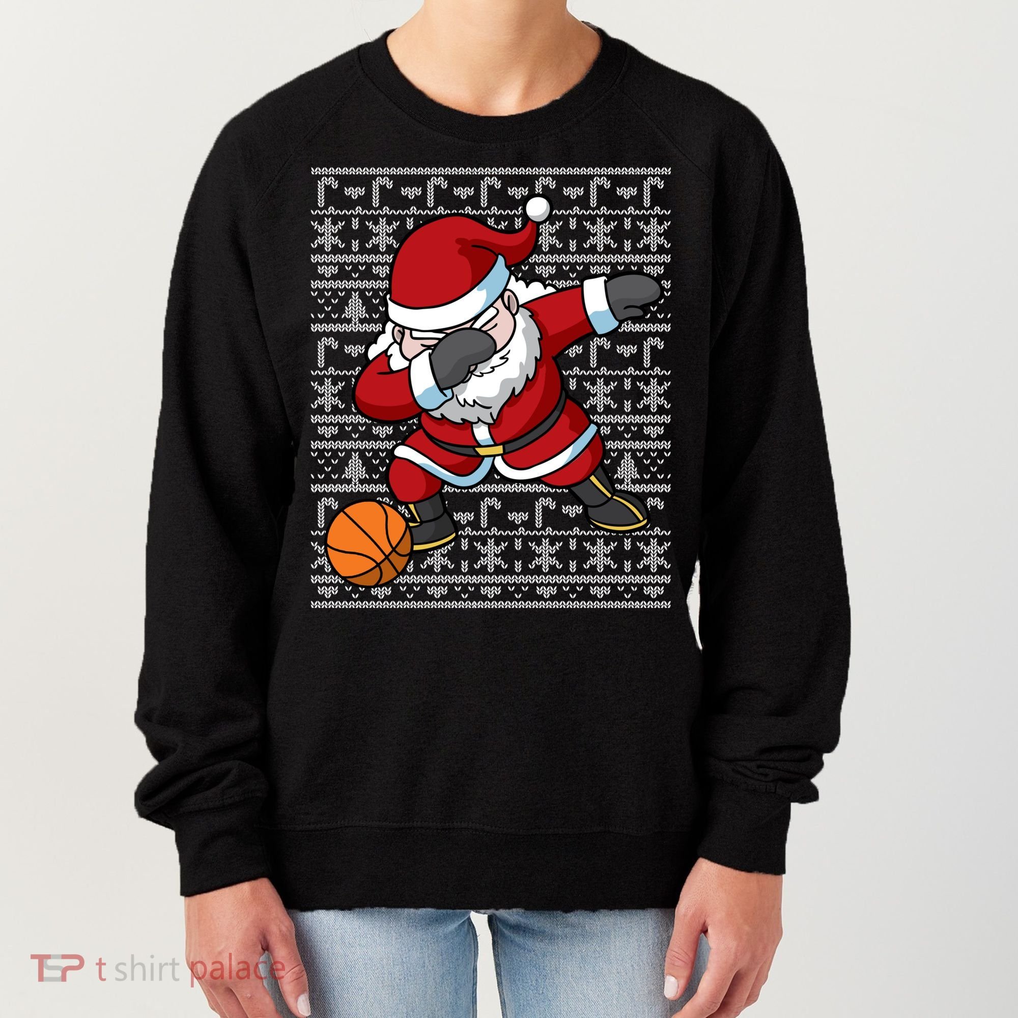 Dabbing Santa Basketball Ugly Christmas Sweater Pattern Cool Gift Women's Sweatshirt