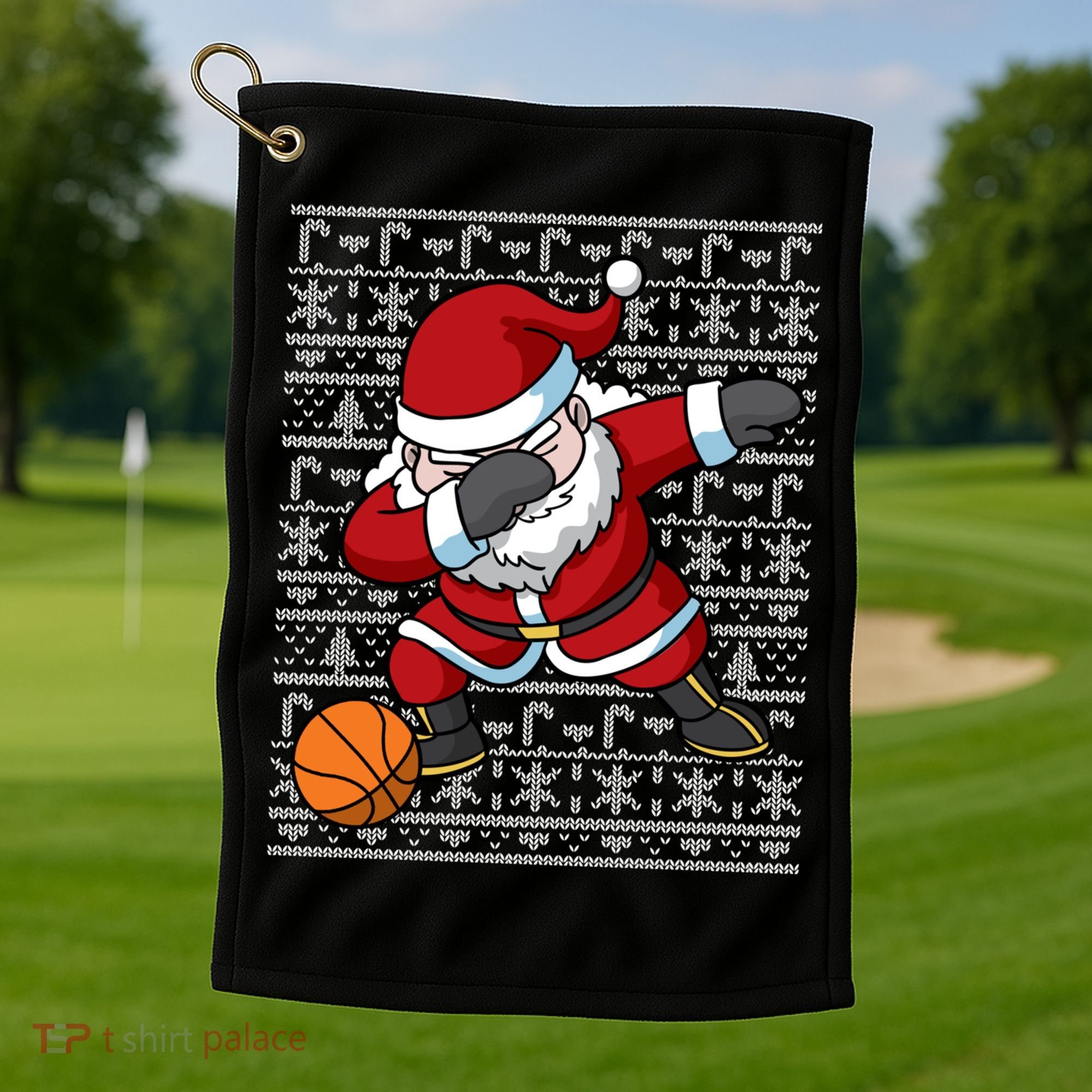 Dabbing Santa Basketball Ugly Christmas Sweater Pattern Cool Gift Golf Towel