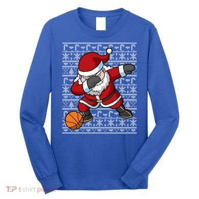 Dabbing Santa Basketball Ugly Christmas Sweater Pattern Cool Gift Long Sleeve Shirt