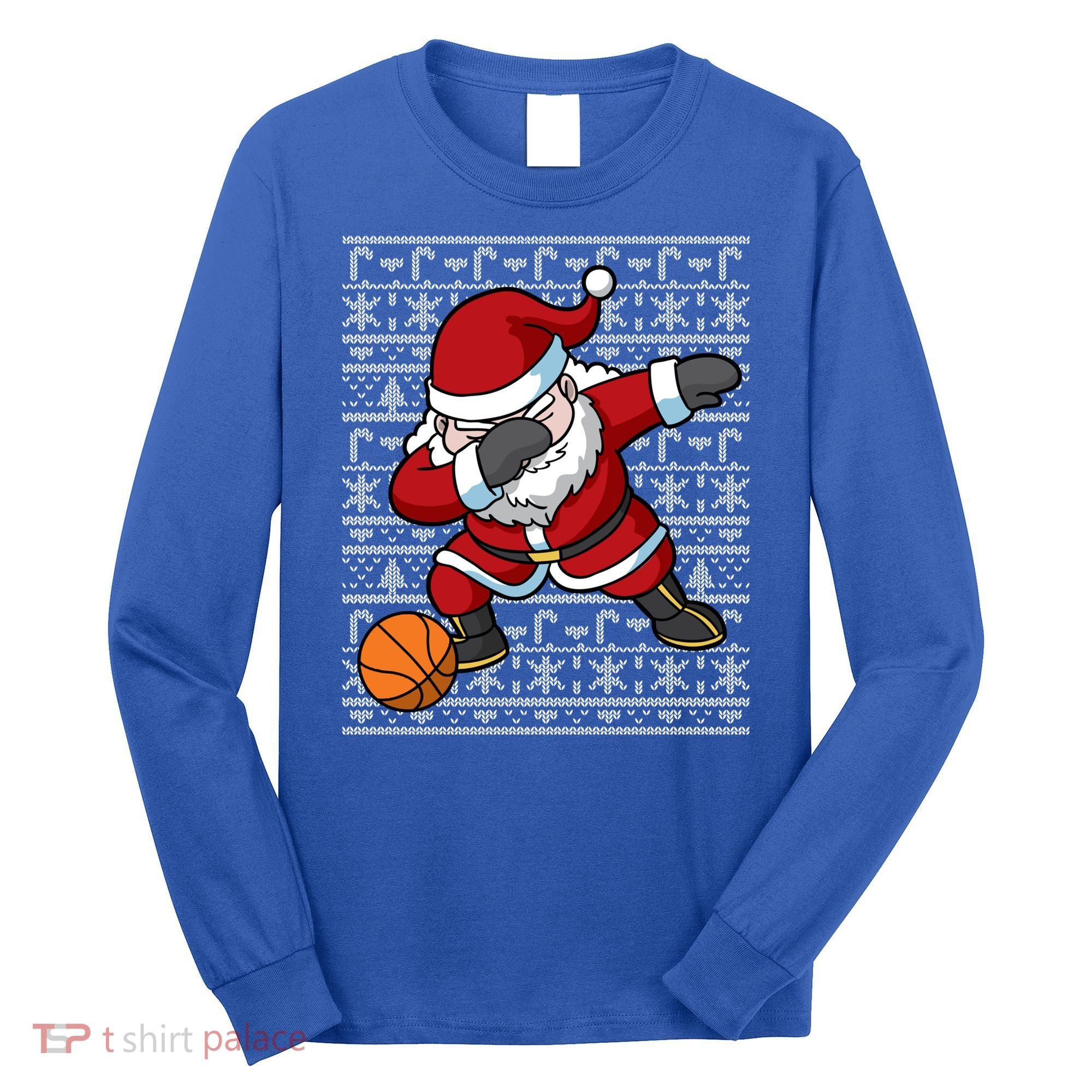Dabbing Santa Basketball Ugly Christmas Sweater Pattern Cool Gift Long Sleeve Shirt