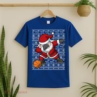 Dabbing Santa Basketball Ugly Christmas Sweater Pattern Cool Gift T-Shirt thumb 2