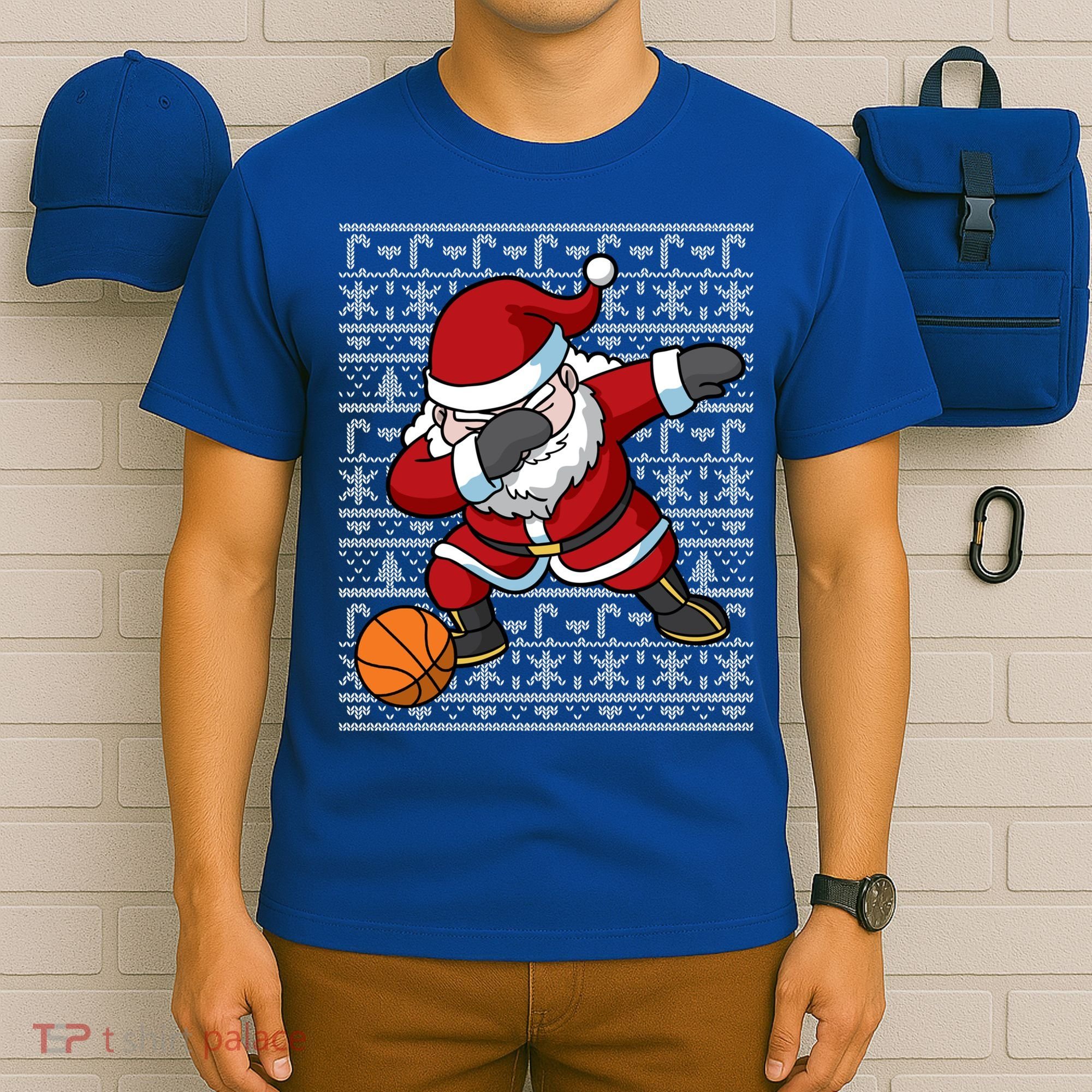 Dabbing Santa Basketball Ugly Christmas Sweater Pattern Cool Gift T-Shirt