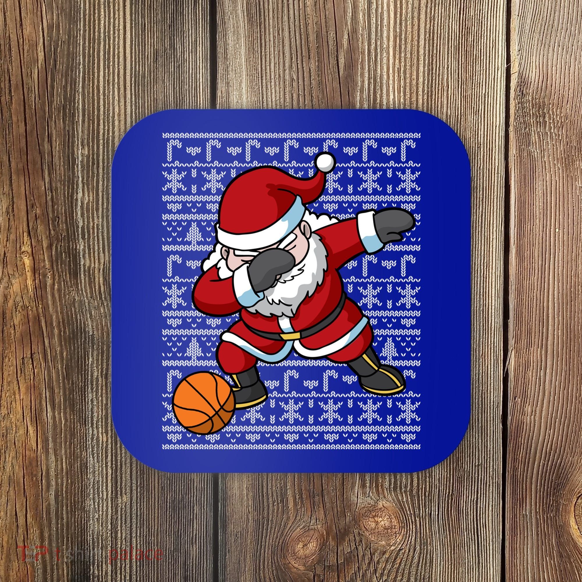 Dabbing Santa Basketball Ugly Christmas Sweater Pattern Cool Gift Coaster