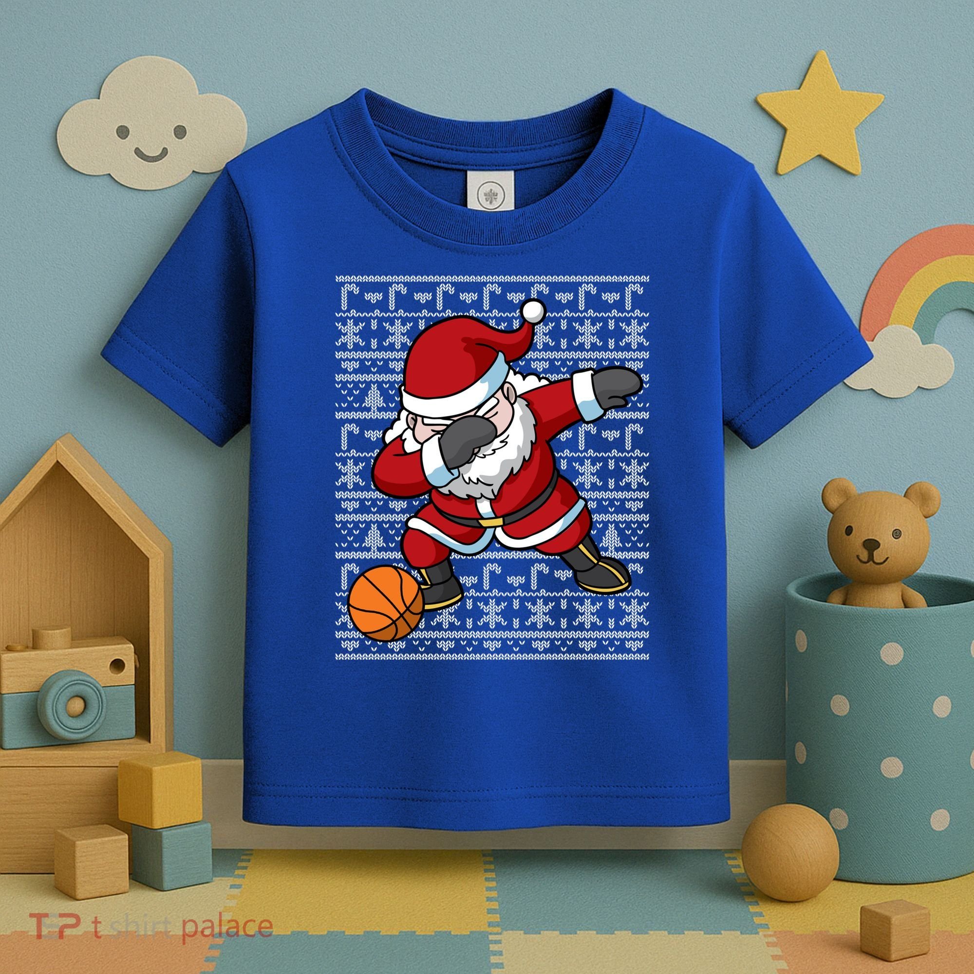 Dabbing Santa Basketball Ugly Christmas Sweater Pattern Cool Gift Toddler T-Shirt
