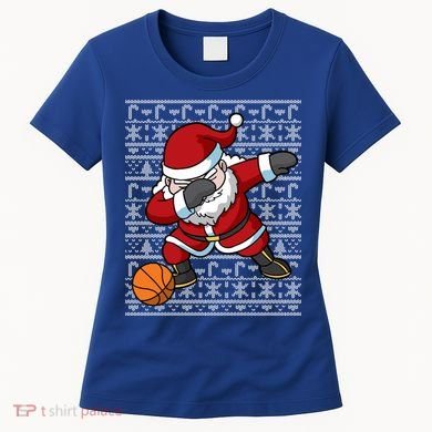 Dabbing Santa Basketball Ugly Christmas Sweater Pattern Cool Gift Women's T-Shirt