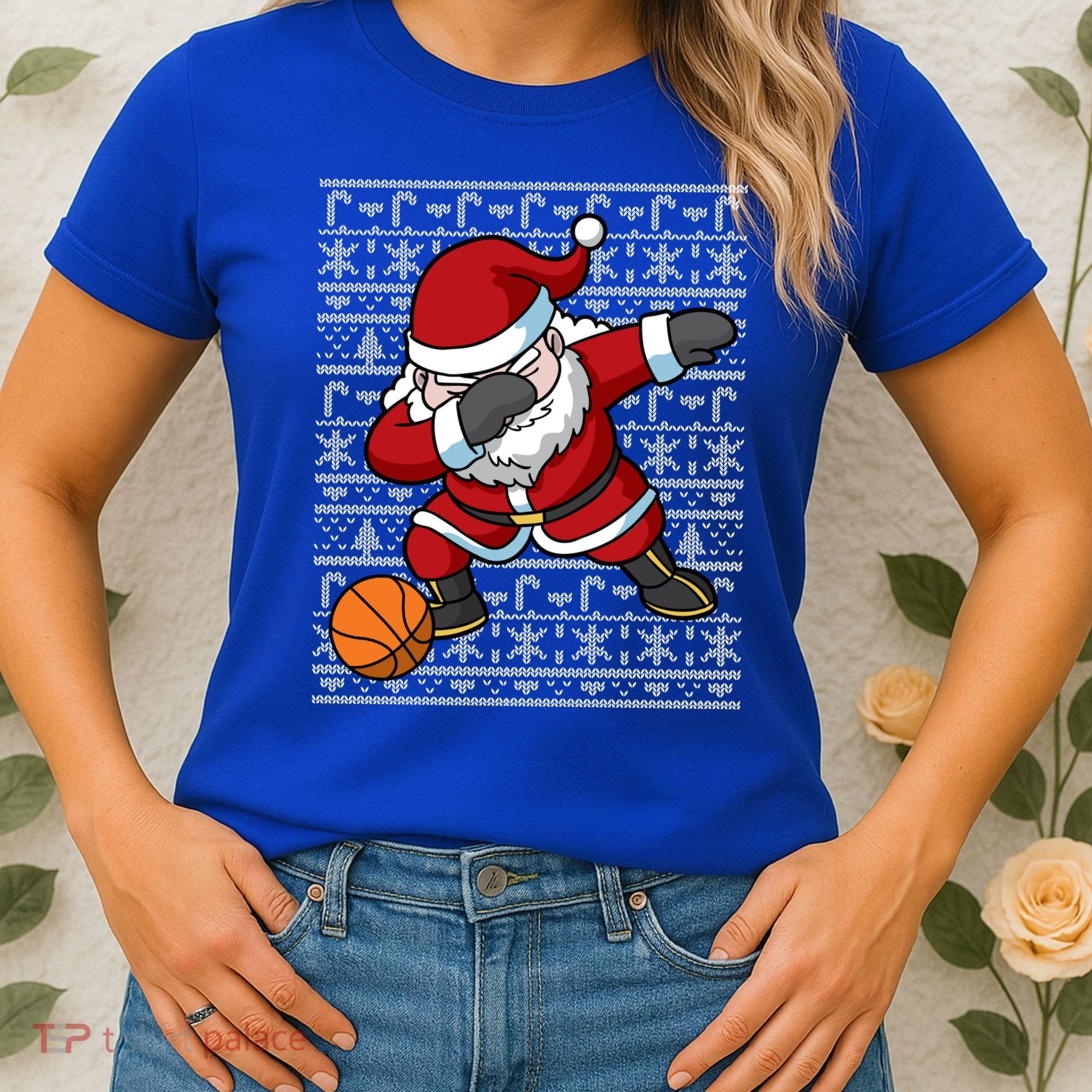 Dabbing Santa Basketball Ugly Christmas Sweater Pattern Cool Gift Women's T-Shirt