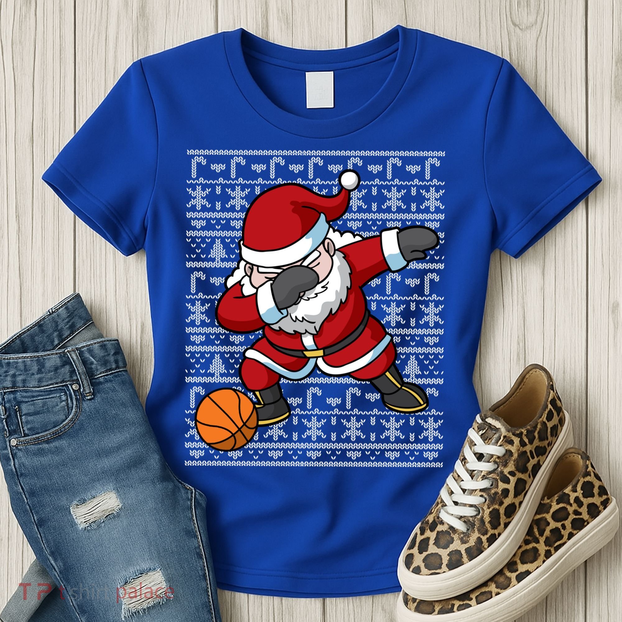 Dabbing Santa Basketball Ugly Christmas Sweater Pattern Cool Gift Women's T-Shirt