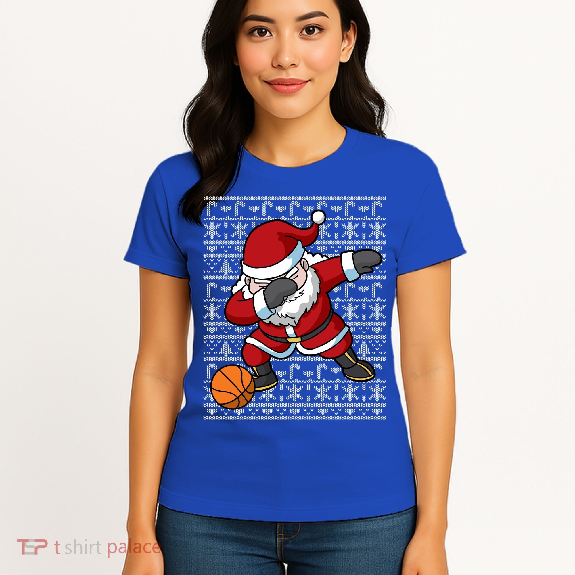 Dabbing Santa Basketball Ugly Christmas Sweater Pattern Cool Gift Women's T-Shirt