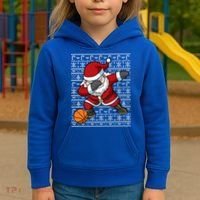 Dabbing Santa Basketball Ugly Christmas Sweater Pattern Cool Gift Kids Hoodie thumb 3