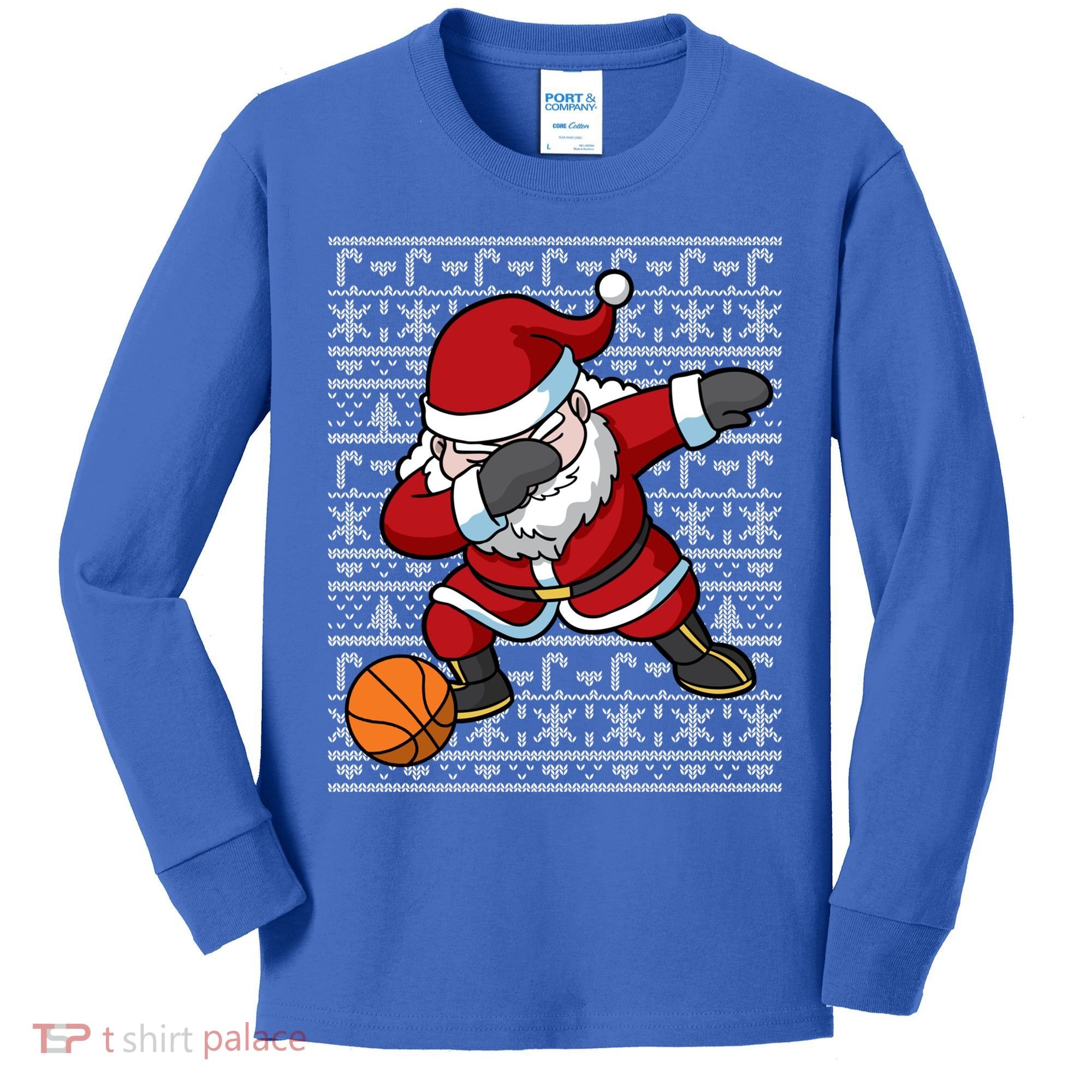 Dabbing Santa Basketball Ugly Christmas Sweater Pattern Cool Gift Kids Long Sleeve Shirt