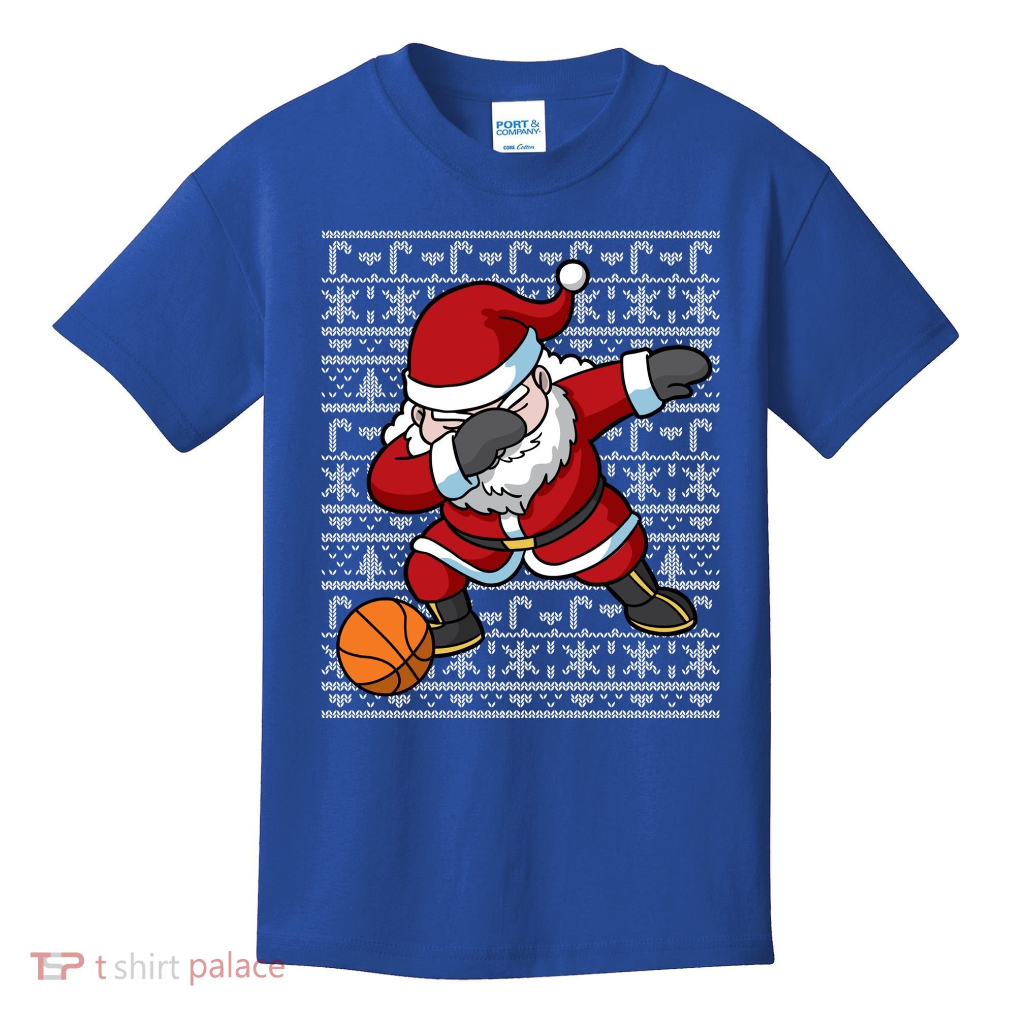 Dabbing Santa Basketball Ugly Christmas Sweater Pattern Cool Gift Kids T-Shirt