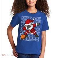 Dabbing Santa Basketball Ugly Christmas Sweater Pattern Cool Gift Kids T-Shirt thumb 2