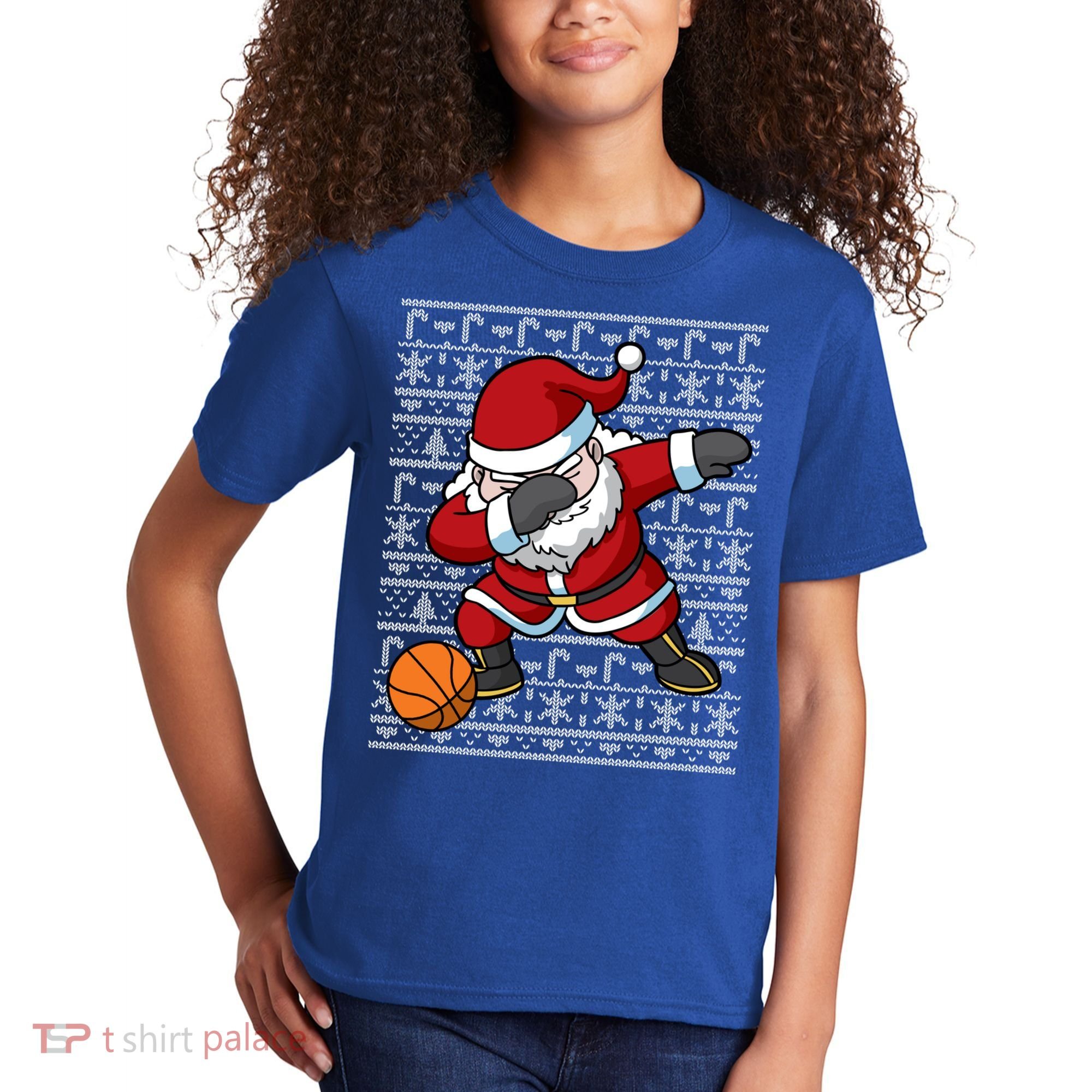 Dabbing Santa Basketball Ugly Christmas Sweater Pattern Cool Gift Kids T-Shirt