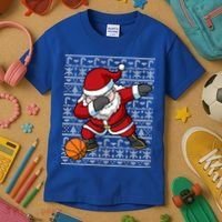 Dabbing Santa Basketball Ugly Christmas Sweater Pattern Cool Gift Kids T-Shirt thumb 3