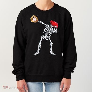 Dabbing Skeleton Baseball Halloween Player Catcher Pitcher Women's Sweatshirt