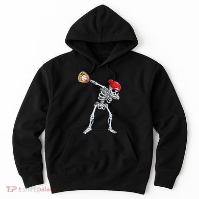 Dabbing Skeleton Baseball Halloween Player Catcher Pitcher Hoodie