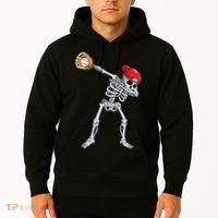 Dabbing Skeleton Baseball Halloween Player Catcher Pitcher Hoodie thumb 2