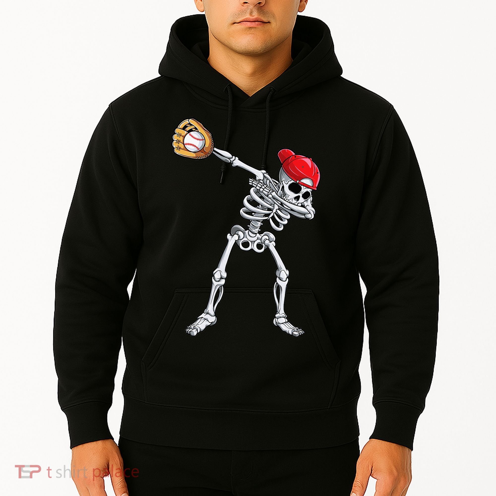 Dabbing Skeleton Baseball Halloween Player Catcher Pitcher Hoodie
