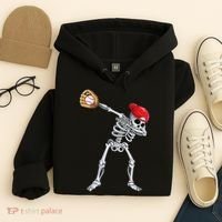 Dabbing Skeleton Baseball Halloween Player Catcher Pitcher Hoodie thumb 4