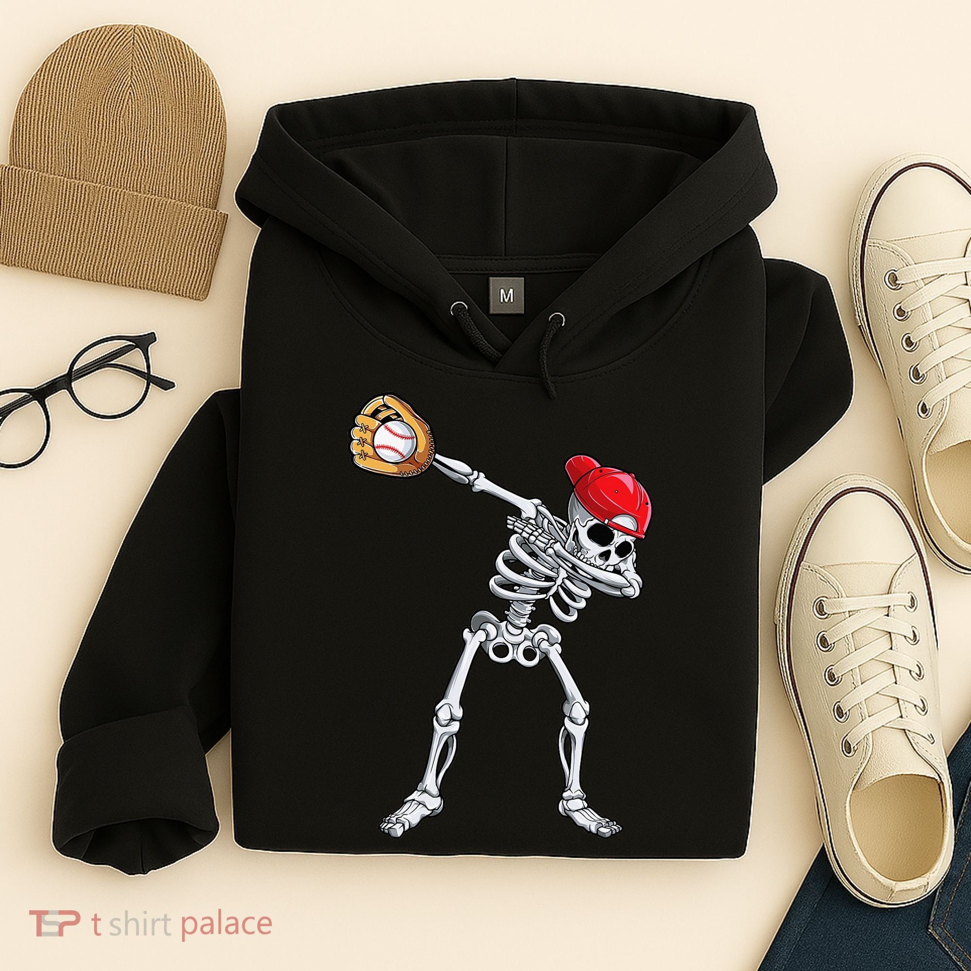 Dabbing Skeleton Baseball Halloween Player Catcher Pitcher Hoodie