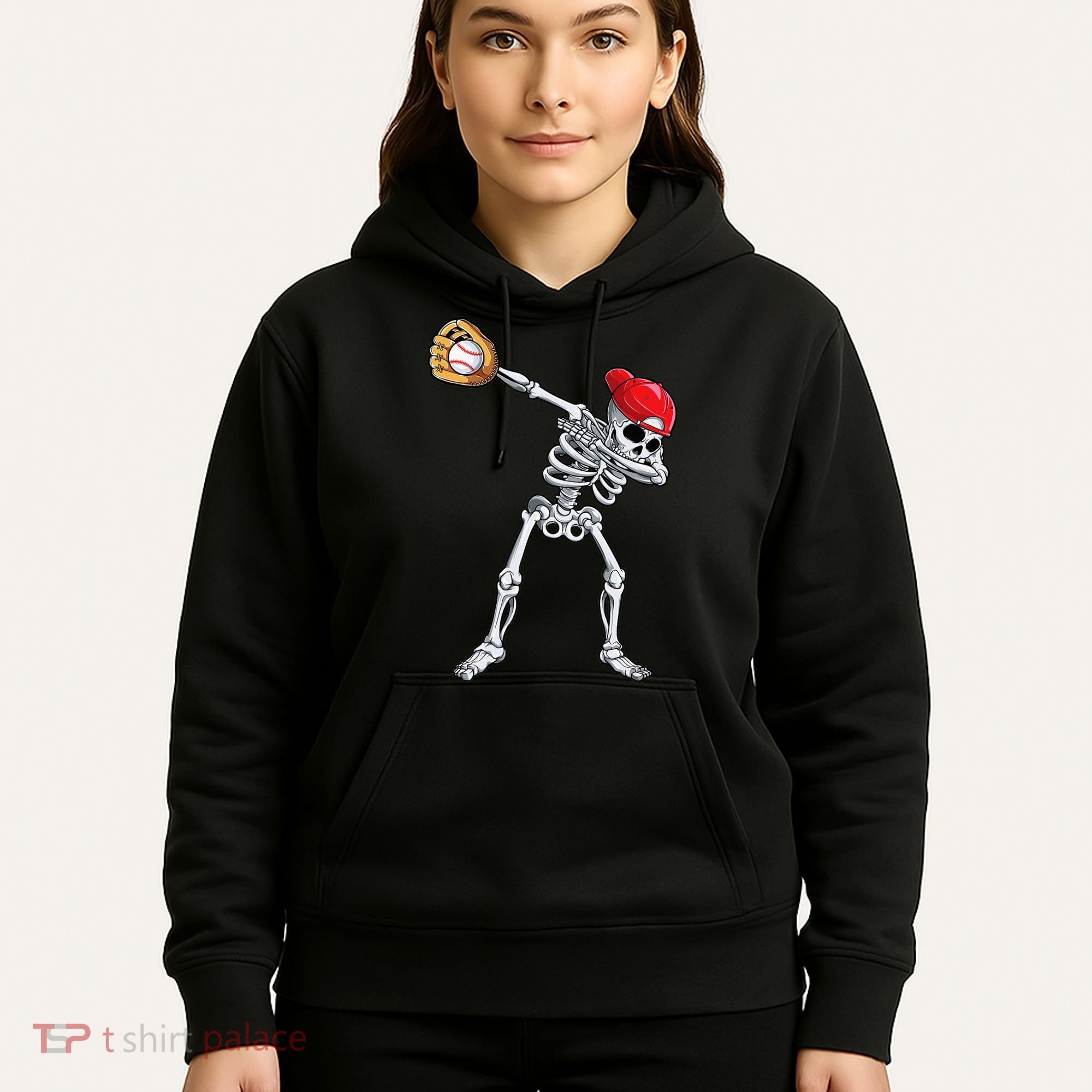 Dabbing Skeleton Baseball Halloween Player Catcher Pitcher Hoodie