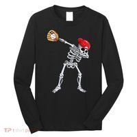 Dabbing Skeleton Baseball Halloween Player Catcher Pitcher Long Sleeve Shirt thumb 0