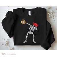 Dabbing Skeleton Baseball Halloween Player Catcher Pitcher Sweatshirt thumb 2