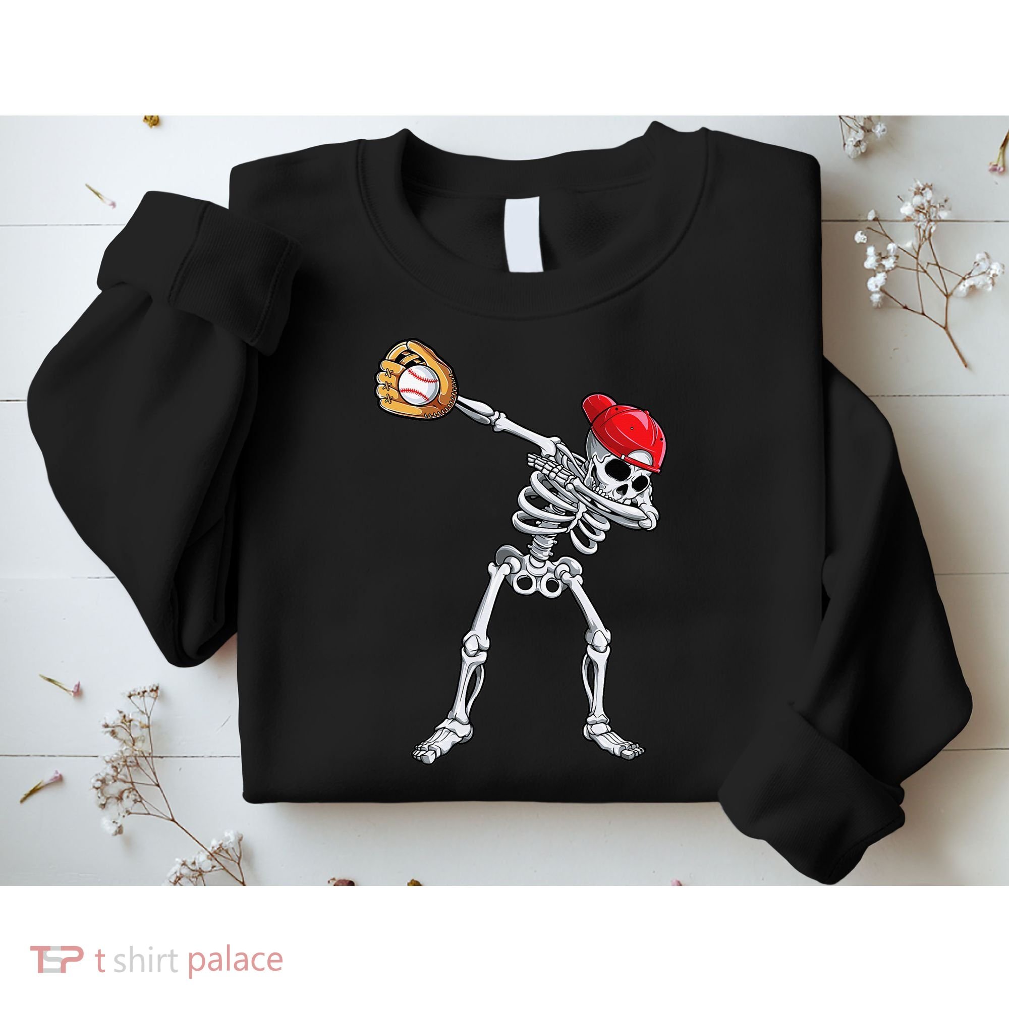 Dabbing Skeleton Baseball Halloween Player Catcher Pitcher Sweatshirt
