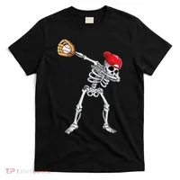 Dabbing Skeleton Baseball Halloween Player Catcher Pitcher T-Shirt thumb 0