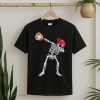 Dabbing Skeleton Baseball Halloween Player Catcher Pitcher T-Shirt thumb 2