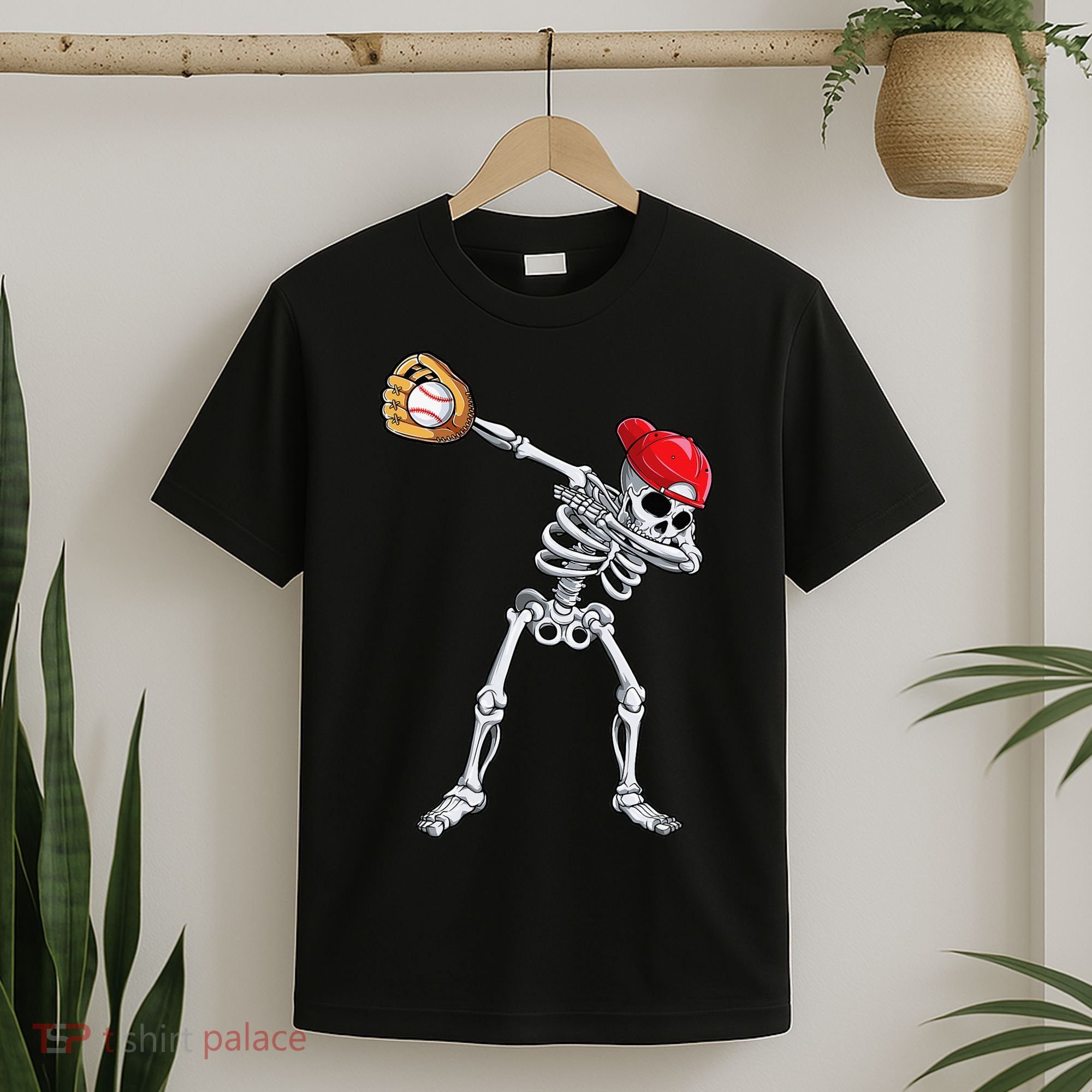 Dabbing Skeleton Baseball Halloween Player Catcher Pitcher T-Shirt