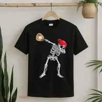 Dabbing Skeleton Baseball Halloween Player Catcher Pitcher T-Shirt thumb 2