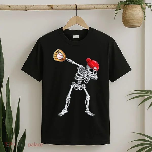 Dabbing Skeleton Baseball Halloween Player Catcher Pitcher T-Shirt